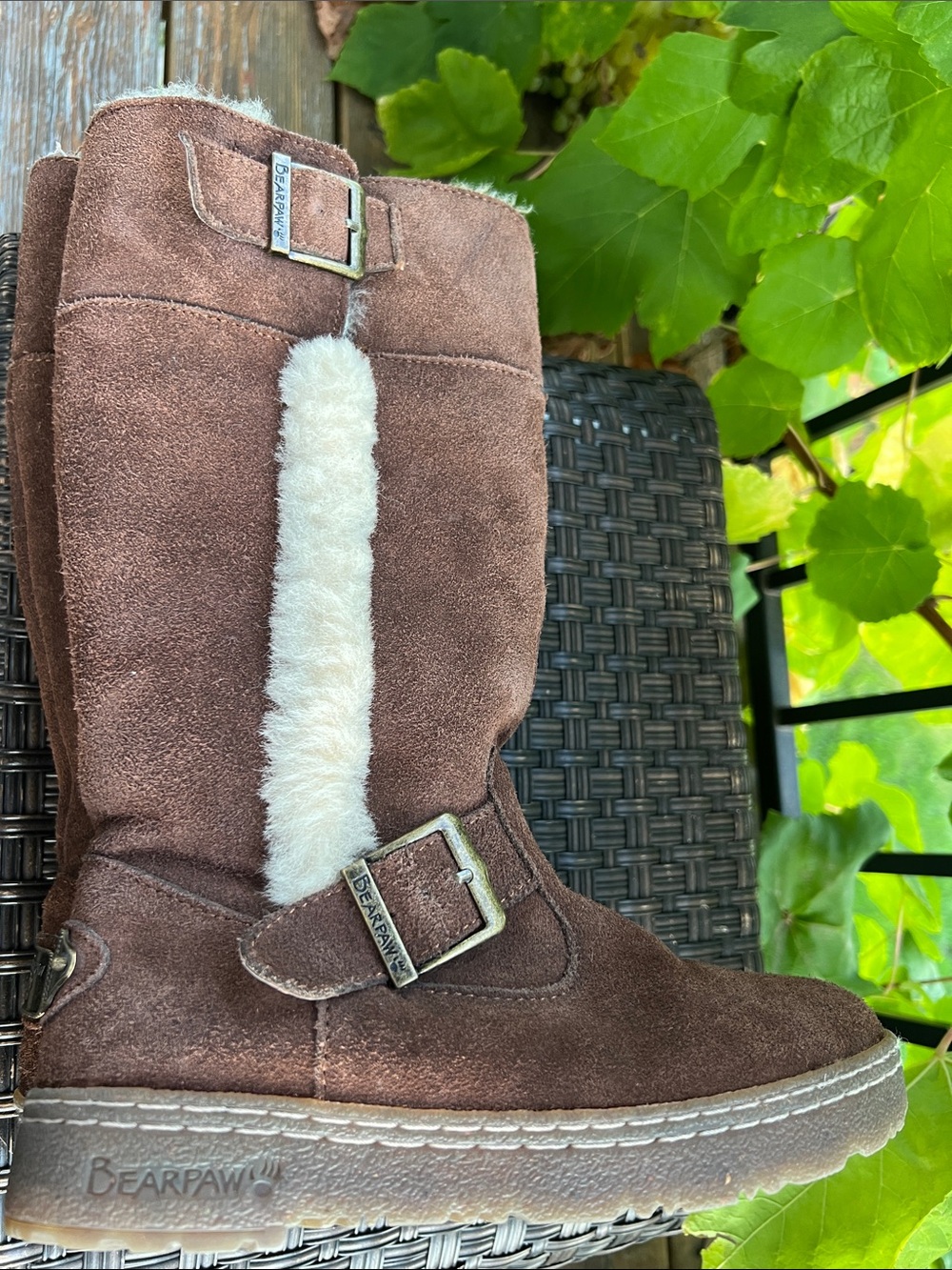 BearPaw Women's Brown Suede Shearling-Lined Mid-Calf Boots